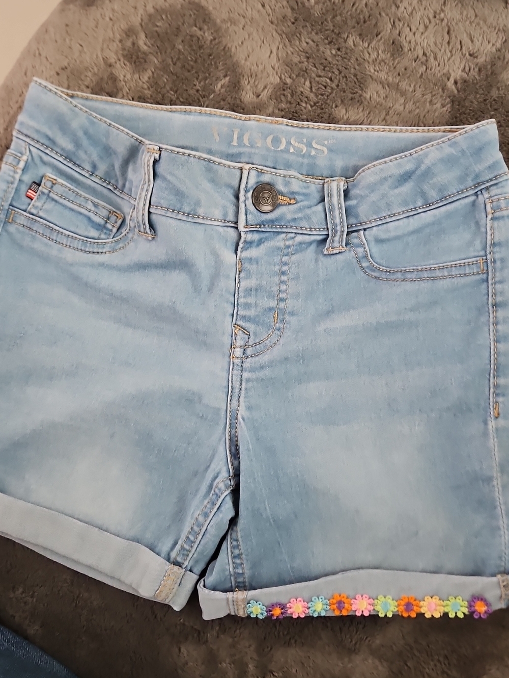 Vigoss Light Blue Denim Shorts with Colorful Floral Hem